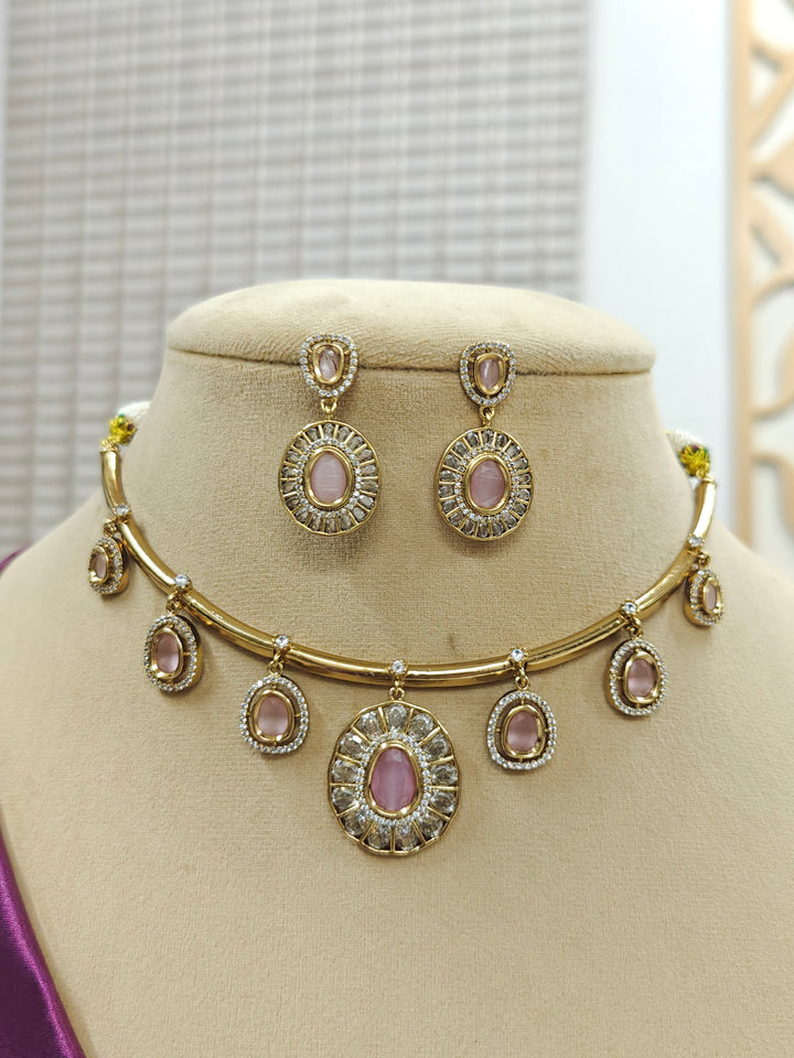 Tarunika Mint Pink Hasli Necklace Set