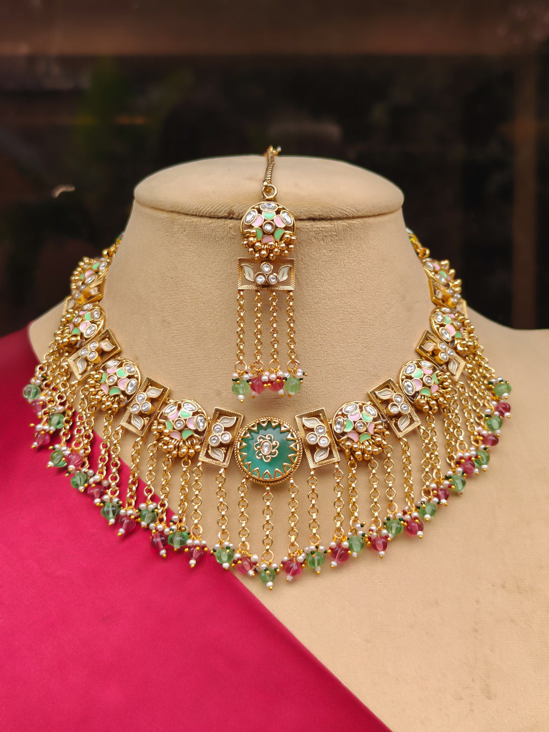 Shailaja Mint Pink And Green Necklace Set