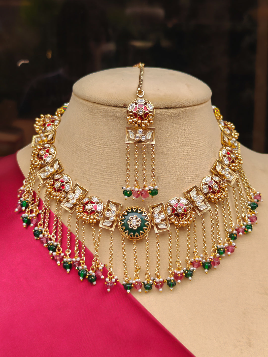 Shailaja Red And Green Necklace Set