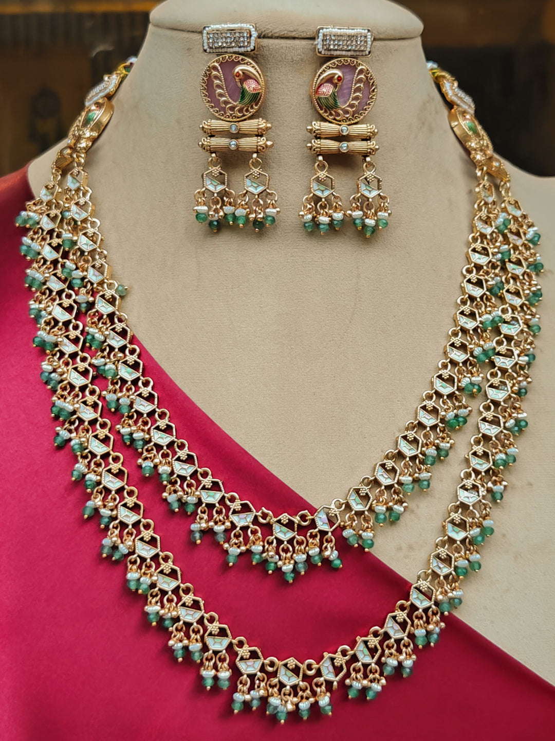 Noorjahan Mint Pink And Green Necklace Set